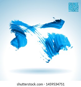 Blue brush stroke and texture. Grunge vector abstract hand - painted element. Underline and border design.