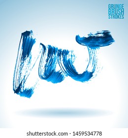 Blue brush stroke and texture. Grunge vector abstract hand - painted element. Underline and border design.