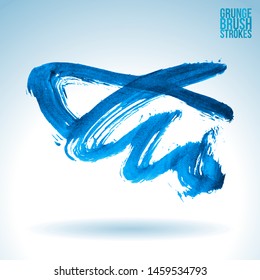 Blue brush stroke and texture. Grunge vector abstract hand - painted element. Underline and border design.