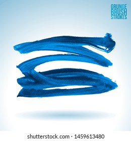 Blue brush stroke and texture. Grunge vector abstract hand - painted element. Underline and border design.