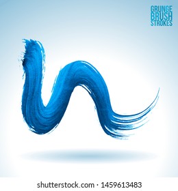 Blue brush stroke and texture. Grunge vector abstract hand - painted element. Underline and border design.