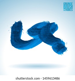 Blue brush stroke and texture. Grunge vector abstract hand - painted element. Underline and border design.