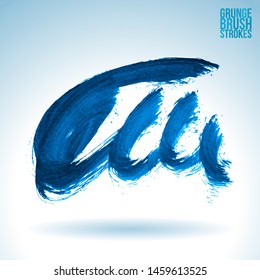 Blue brush stroke and texture. Grunge vector abstract hand - painted element. Underline and border design.