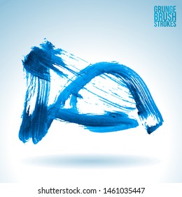 Blue brush stroke and texture. Grunge vector abstract hand - painted element. Underline and border design.