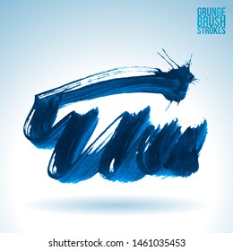 Blue brush stroke and texture. Grunge vector abstract hand - painted element. Underline and border design.