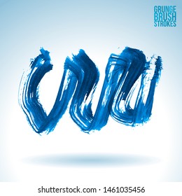 Blue brush stroke and texture. Grunge vector abstract hand - painted element. Underline and border design.