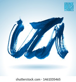 Blue brush stroke and texture. Grunge vector abstract hand - painted element. Underline and border design.