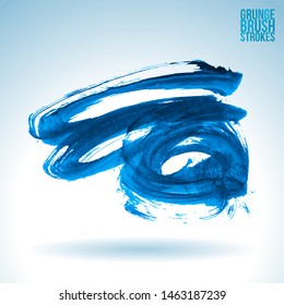 Blue brush stroke and texture. Grunge vector abstract hand - painted element. Underline and border design.