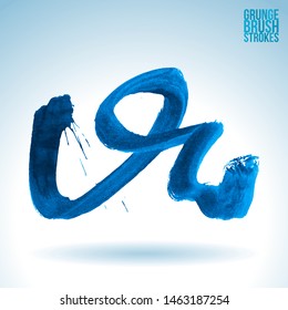 Blue brush stroke and texture. Grunge vector abstract hand - painted element. Underline and border design.