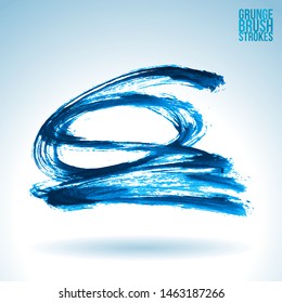 Blue brush stroke and texture. Grunge vector abstract hand - painted element. Underline and border design.