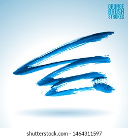 Blue brush stroke and texture. Grunge vector abstract hand - painted element. Underline and border design.