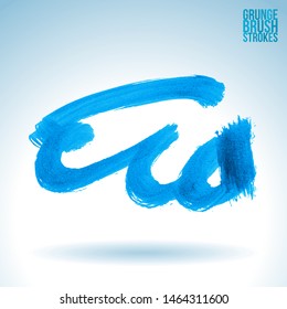 Blue brush stroke and texture. Grunge vector abstract hand - painted element. Underline and border design.