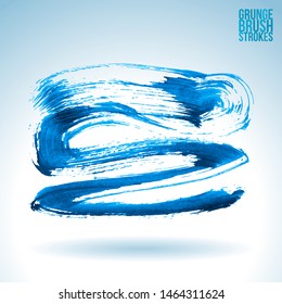 Blue brush stroke and texture. Grunge vector abstract hand - painted element. Underline and border design.