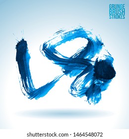 Blue brush stroke and texture. Grunge vector abstract hand - painted element. Underline and border design.