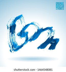 Blue brush stroke and texture. Grunge vector abstract hand - painted element. Underline and border design.