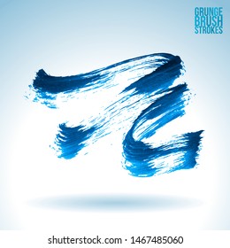 Blue brush stroke and texture. Grunge vector abstract hand - painted element. Underline and border design.