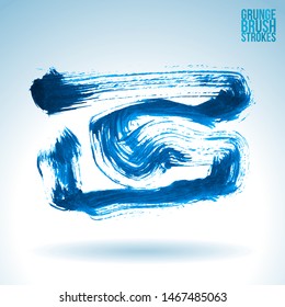 Blue brush stroke and texture. Grunge vector abstract hand - painted element. Underline and border design.