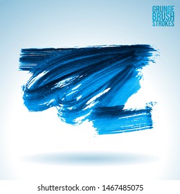 Blue brush stroke and texture. Grunge vector abstract hand - painted element. Underline and border design.