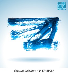 Blue brush stroke and texture. Grunge vector abstract hand - painted element. Underline and border design.