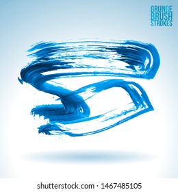 Blue brush stroke and texture. Grunge vector abstract hand - painted element. Underline and border design.