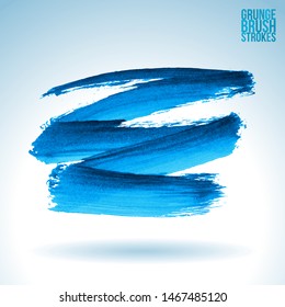 Blue brush stroke and texture. Grunge vector abstract hand - painted element. Underline and border design.