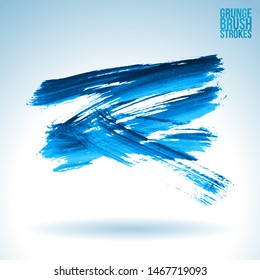 Blue brush stroke and texture. Grunge vector abstract hand - painted element. Underline and border design.