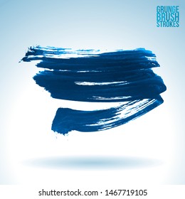 Blue brush stroke and texture. Grunge vector abstract hand - painted element. Underline and border design.
