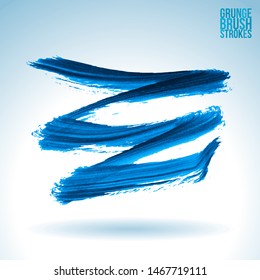 Blue brush stroke and texture. Grunge vector abstract hand - painted element. Underline and border design.