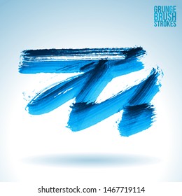Blue brush stroke and texture. Grunge vector abstract hand - painted element. Underline and border design.