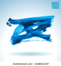 Blue brush stroke and texture. Grunge vector abstract hand - painted element. Underline and border design.