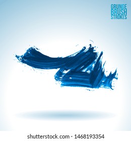 Blue brush stroke and texture. Grunge vector abstract hand - painted element. Underline and border design.