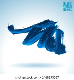 Blue brush stroke and texture. Grunge vector abstract hand - painted element. Underline and border design.