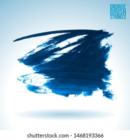 Blue brush stroke and texture. Grunge vector abstract hand - painted element. Underline and border design.