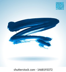 Blue brush stroke and texture. Grunge vector abstract hand - painted element. Underline and border design.