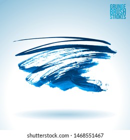 Blue brush stroke and texture. Grunge vector abstract hand - painted element. Underline and border design.