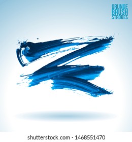 Blue brush stroke and texture. Grunge vector abstract hand - painted element. Underline and border design.