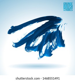 Blue brush stroke and texture. Grunge vector abstract hand - painted element. Underline and border design.