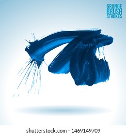 Blue brush stroke and texture. Grunge vector abstract hand - painted element. Underline and border design.