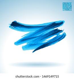Blue brush stroke and texture. Grunge vector abstract hand - painted element. Underline and border design.
