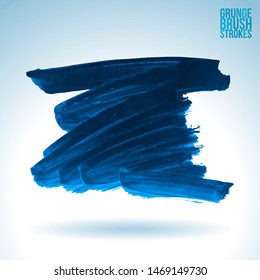 Blue brush stroke and texture. Grunge vector abstract hand - painted element. Underline and border design.