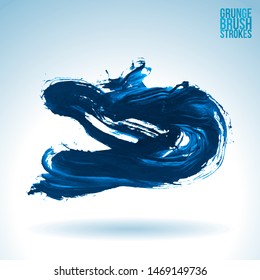 Blue brush stroke and texture. Grunge vector abstract hand - painted element. Underline and border design.