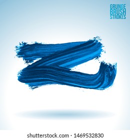 Blue brush stroke and texture. Grunge vector abstract hand - painted element. Underline and border design.