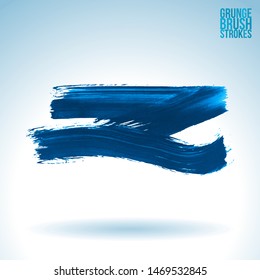 Blue brush stroke and texture. Grunge vector abstract hand - painted element. Underline and border design.