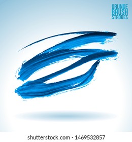 Blue brush stroke and texture. Grunge vector abstract hand - painted element. Underline and border design.