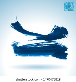 Blue brush stroke and texture. Grunge vector abstract hand - painted element. Underline and border design.