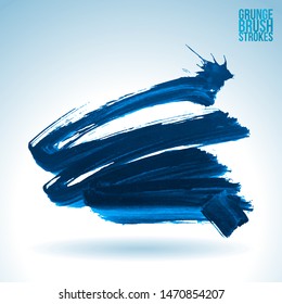 Blue brush stroke and texture. Grunge vector abstract hand - painted element. Underline and border design.