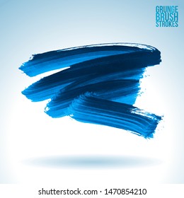 Blue brush stroke and texture. Grunge vector abstract hand - painted element. Underline and border design.