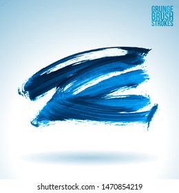 Blue brush stroke and texture. Grunge vector abstract hand - painted element. Underline and border design.