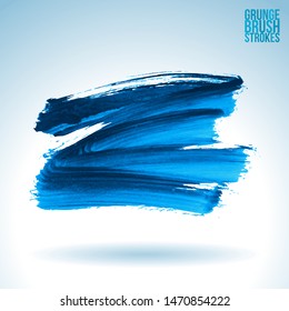 Blue brush stroke and texture. Grunge vector abstract hand - painted element. Underline and border design.