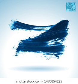 Blue brush stroke and texture. Grunge vector abstract hand - painted element. Underline and border design.